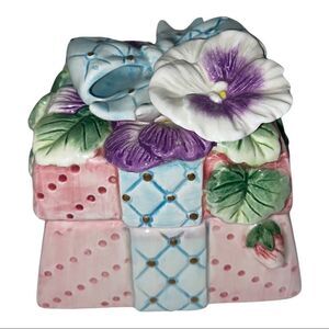 Fitz and Floyd Vintage Essentials Porcelain Blue Floral Square Trinket Box